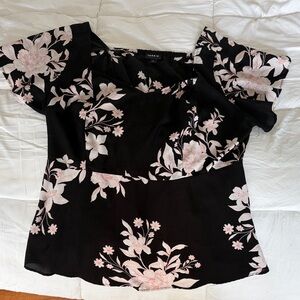 torrid Black Floral peplum Blouse with Light Pink Print